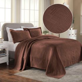 Lightweight Cotton Bedspread Sets 3-Piece Geometric Fret Jacquard Matelassé Scalloped (Color: Cappuccino, size: Full)