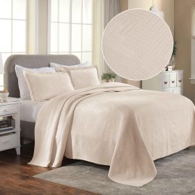 Lightweight Cotton Bedspread Sets 3-Piece Geometric Fret Jacquard Matelassé Scalloped (Color: Bisque, size: Twin)