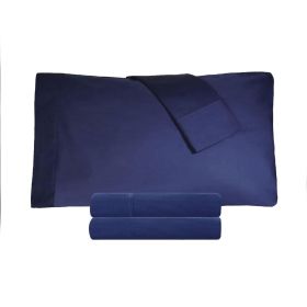 Cotton Percale 300 Thread Count Solid 2 Piece Pillowcase Set (Color: Crown Blue, size: King)