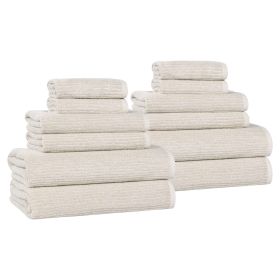 Destin Cotton Blend Medium Weight Textured Ribbed 12 Piece Towel Set (Color: Biege, size: 12 Piece Towel Set)