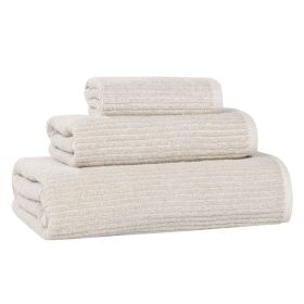 Destin Cotton Blend Medium Weight Textured Ribbed 3 Piece Towel Set (Color: Biege, size: 3 Piece Towel Set)