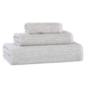 Destin Cotton Blend Medium Weight Textured Ribbed 3 Piece Towel Set (Color: Platinum, size: 3 Piece Towel Set)