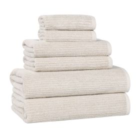 Destin Cotton Blend Medium Weight Textured Ribbed 6 Piece Towel Set (Color: Biege, size: 6 Piece Towel Set)
