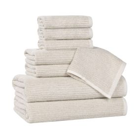 Destin Cotton Blend Medium Weight Textured Ribbed 8 Piece Towel Set (Color: Biege, size: 8 Piece Towel Set)