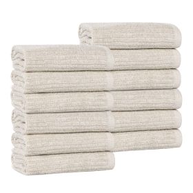 Destin Cotton Blend Textured Ribbed Face Towels Washcloths, Set of 12 (Color: Biege, size: 12 Piece Face Towels)