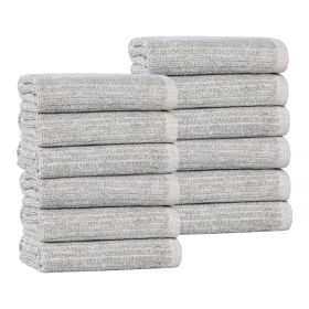 Destin Cotton Blend Textured Ribbed Face Towels Washcloths, Set of 12 (Color: Platinum, size: 12 Piece Face Towels)