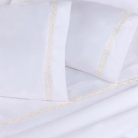 100% Egyptian Cotton 1000 Thread Count Embroidered Pillowcase Set (Color: Ivory, size: King)