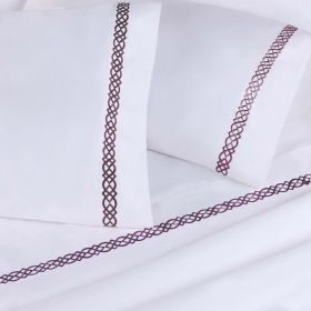 100% Egyptian Cotton 1000 Thread Count Embroidered Pillowcase Set (Color: Plum, size: King)
