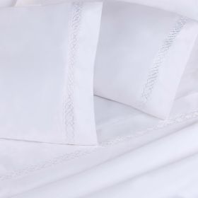 100% Egyptian Cotton 1000 Thread Count Embroidered Pillowcase Set (Color: White, size: King)