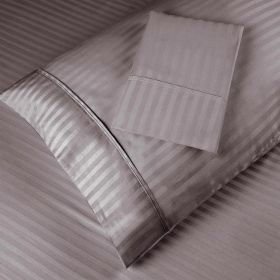 100% Egyptian Cotton 300 Thread Count Stripe Bed Pillowcase Set (Color: Gray, size: Standard)