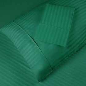 100% Egyptian Cotton 300 Thread Count Stripe Bed Pillowcase Set (Color: Hunter Green, size: King)