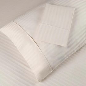 100% Egyptian Cotton 300 Thread Count Stripe Bed Pillowcase Set (Color: Ivory, size: King)