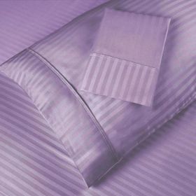 100% Egyptian Cotton 300 Thread Count Stripe Bed Pillowcase Set (Color: Lavender, size: Standard)