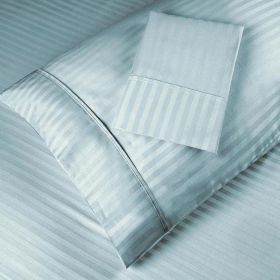 100% Egyptian Cotton 300 Thread Count Stripe Bed Pillowcase Set (Color: Light Blue, size: Standard)