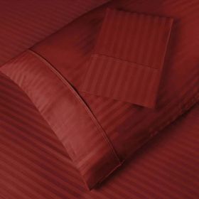 100% Egyptian Cotton 300 Thread Count Stripe Bed Pillowcase Set (Color: Burgundy, size: Standard)