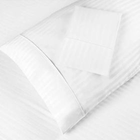 100% Egyptian Cotton 300 Thread Count Stripe Bed Pillowcase Set (Color: White, size: Standard)