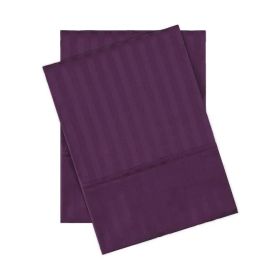100% Egyptian Cotton 300 Thread Count Stripe Bed Pillowcase Set (Color: Plum, size: King)