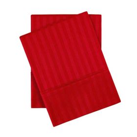 100% Egyptian Cotton 300 Thread Count Stripe Bed Pillowcase Set (Color: Red, size: King)