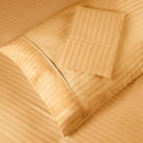 100% Egyptian Cotton 300 Thread Count Stripe Bed Pillowcase Set (Color: Gold, size: King)