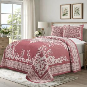 Lightweight Cotton Blend Bedspread Sets Adalie Medallion Jacquard (Color: Berry Red, size: Queen)