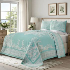 Lightweight Cotton Blend Bedspread Sets Adalie Medallion Jacquard (Color: Turquoise, size: Queen)