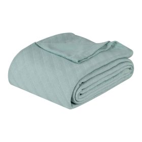 Milan Cotton Textured Jacquard Striped Lightweight Woven Blanket (Color: Aqua, size: Full/Queen)