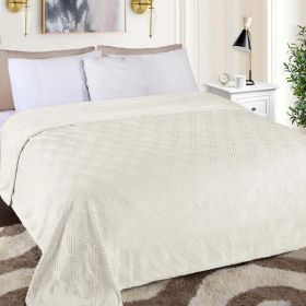 Flannel Fleece Blanket – Alaska Diamond Quilted - Warm and Plush (Color: Cream, size: Twin)
