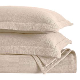 Zenith Cotton Medium Weight Geometric Matelasse Bedspread and Sham Set (Color: Beige, size: King)