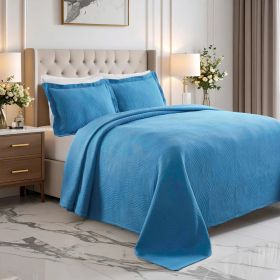 Lightweight Cotton Bedspread Sets 3-Piece Cascade Jacquard Matelassé (Color: Denim Blue, size: Queen)
