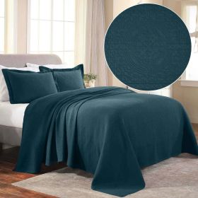 Fleur De Lis Cotton Bedspread Set – Lightweight Jacquard Matelassé 3-Piece (Color: Deep Sea, size: Queen)