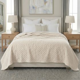 Holly Grid Fluffy Fleece Blanket - Modern Soft Embossed Bed Throw (Color: Ivory, size: Full/Queen)