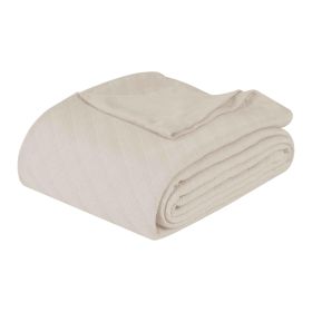 Milan Cotton Textured Jacquard Striped Lightweight Woven Blanket (Color: Ivory, size: Full/Queen)