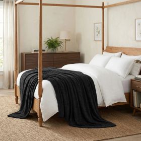Lily Pebbled Fluffy Fleece Blanket - Cozy Popcorn Textured Throw (Color: Black, size: Full/Queen)