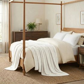 Lily Pebbled Fluffy Fleece Blanket - Cozy Popcorn Textured Throw (Color: White, size: Full/Queen)