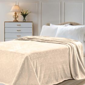 Fleece Plush Medium Weight Fluffy Soft Decorative Polka Dot Blanket (Color: Linen, size: Twin)