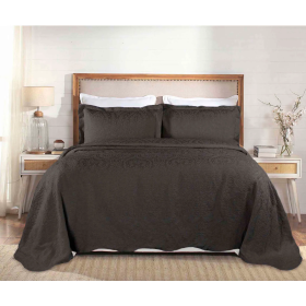Aspen Jacquard Bedspread Set – 3‑Piece Cotton Blend Floral Bedding (Color: Charcoal, size: Queen)