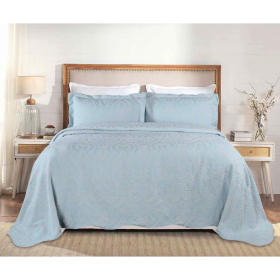 Aspen Jacquard Bedspread Set – 3‑Piece Cotton Blend Floral Bedding (Color: Light Blue, size: Queen)