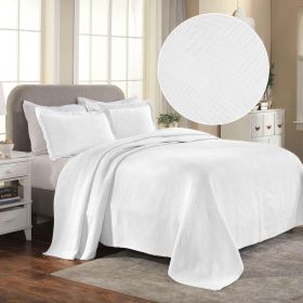 Lightweight Cotton Bedspread Sets 3-Piece Geometric Fret Jacquard Matelassé Scalloped (Color: White, size: Queen)
