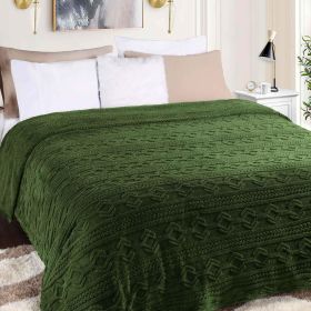 Fleece Blanket – Arctic Boho Knit Jacquard - Plush, Cozy Warmth (Color: Green, size: King)