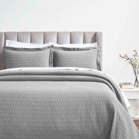 Lightweight Cotton Matelassé Bedspread Set Calvert Diamond Lattice Jacquard (3-Piece) (Color: Grey, size: King)