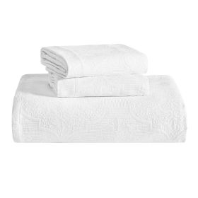 Florin Cotton Matelasse Weave Jacquard Scroll Medallion Bedspread Set (Color: White, size: Queen)