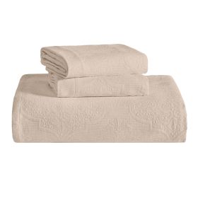 Florin Cotton Matelasse Weave Jacquard Scroll Medallion Bedspread Set (Color: Linen, size: Queen)