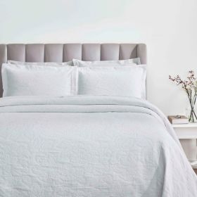 Floral Cotton Matelassé Bedspread Set Hibiscus Jacquard (3-Piece) (Color: White, size: King)