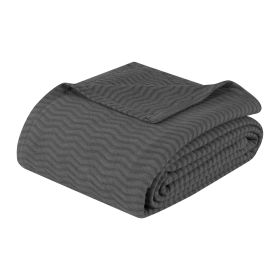 Jena Cotton Textured Chevron Lightweight Woven Blanket (Color: Charcoal, size: Full/Queen)