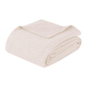 Jena Cotton Textured Chevron Lightweight Woven Blanket (Color: Ivory, size: Full/Queen)