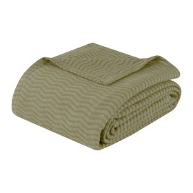 Jena Cotton Textured Chevron Lightweight Woven Blanket (Color: Sage, size: Full/Queen)