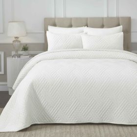 Karina Cotton Velvet Lightweight Geometric Quilt and Pillow Sham Set (Color: White, size: Queen)