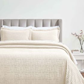 Madrid Cotton Medium Weight Geometric Matelasse Bedspread and Sham Set (Color: Ivory, size: King)