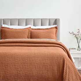 Madrid Cotton Medium Weight Geometric Matelasse Bedspread and Sham Set (Color: Burnt Orange, size: King)