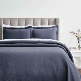 Peploi Jacquard Matelassé Floral Bedspread Set – Medium Weight (Color: Denim Blue, size: King)
